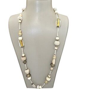 Stephan & Co Women's Burnish Dark Gold Plated Beige Glass Long Strand Necklace